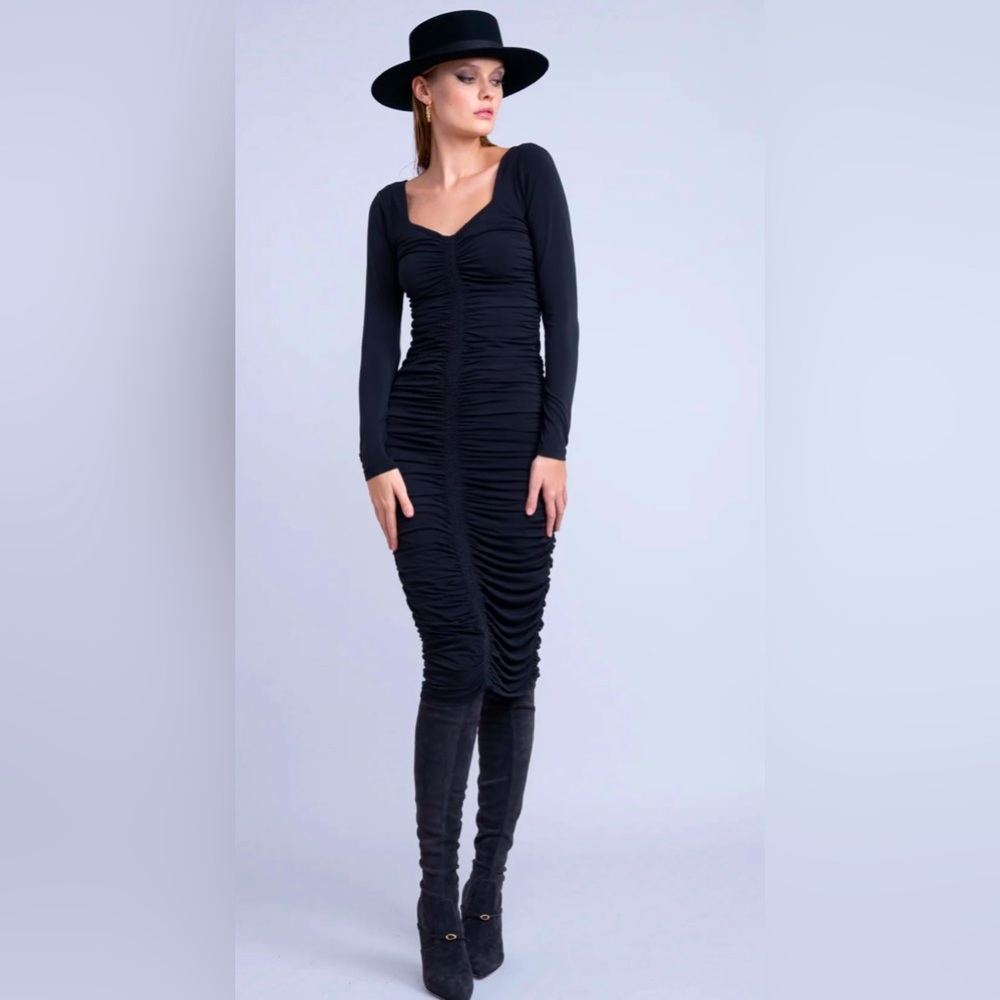 NWT Rachel Parcell Long Sleeve Ruched Bodycon Midi Dress Softest Jersey ZB5